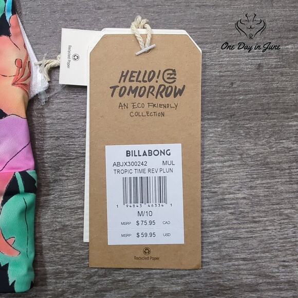 Billabong Tropic Time Reversible Plunge Bikini Top Size M - Picture 5 of 7
